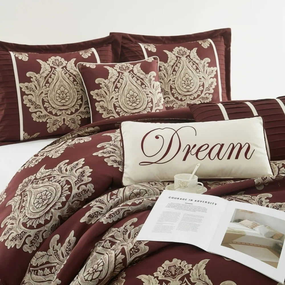Nanshing Therese 7 Piece Comforter Set, King, Burgundy NWT
